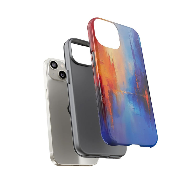 Levendige Abstracte Stadsgezicht in Blauw en Oranje