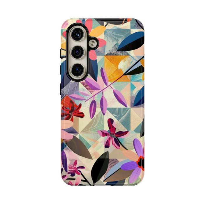 Kleurrijk Bloemenmotief met Geometrisch Patroon