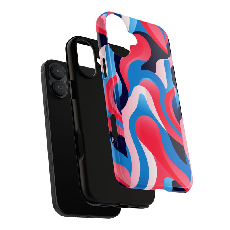 Blauw-Rood Abstract Golvend Patroon