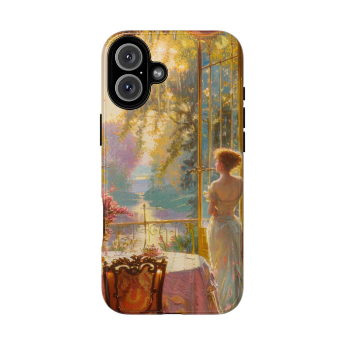 Elegante Vrouw in Zonovergoten Kamer met Bloemendecoratie