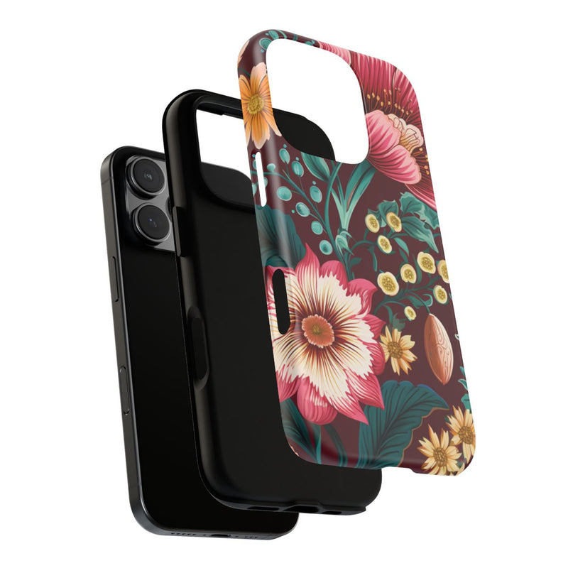 Botanisch Bloemenpatroon in Amber en Teal
