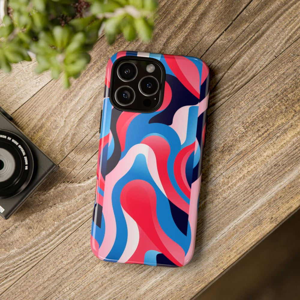 Blauw-Rood Abstract Golvend Patroon