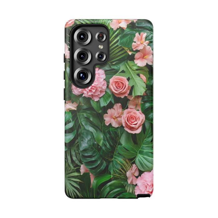 Zachte Rozen en Tropische Bladeren Bloemenpatroon