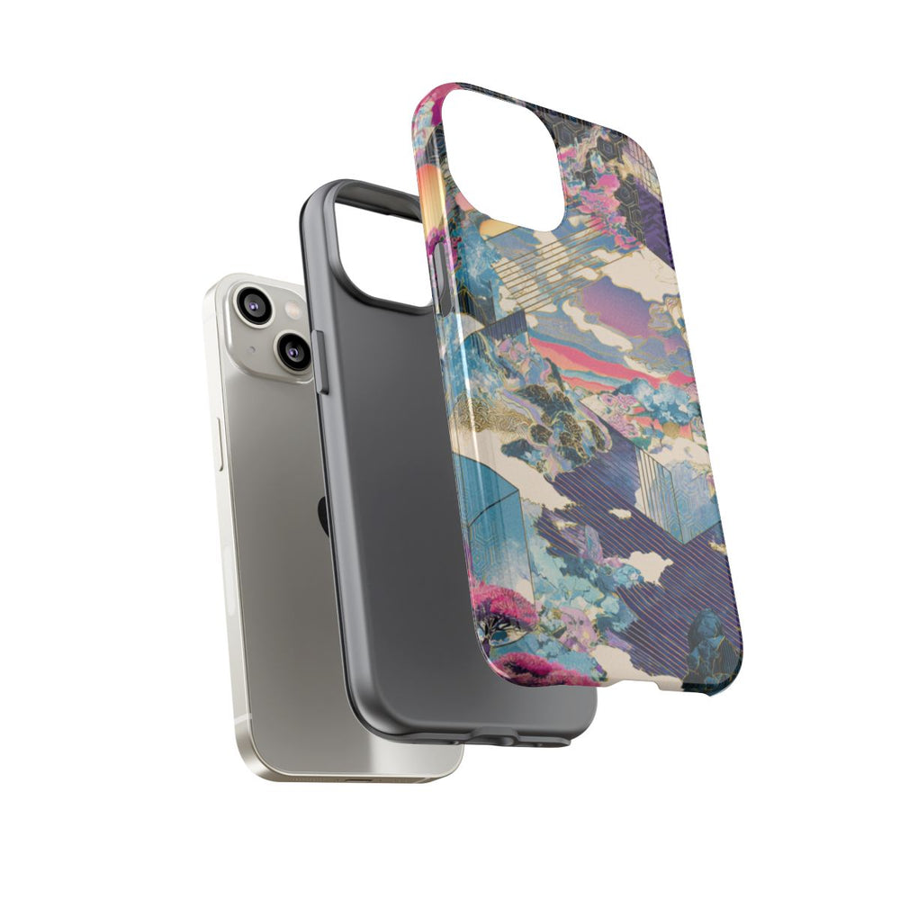 Abstracte Geometrische Landschap met Roze Bomen