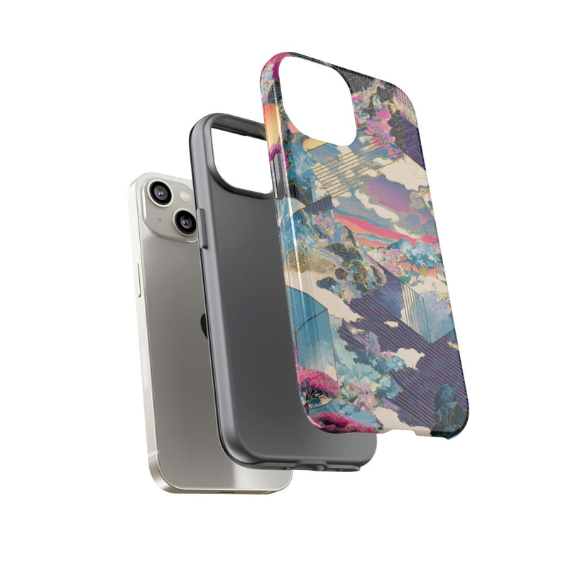 Abstracte Geometrische Landschap met Roze Bomen