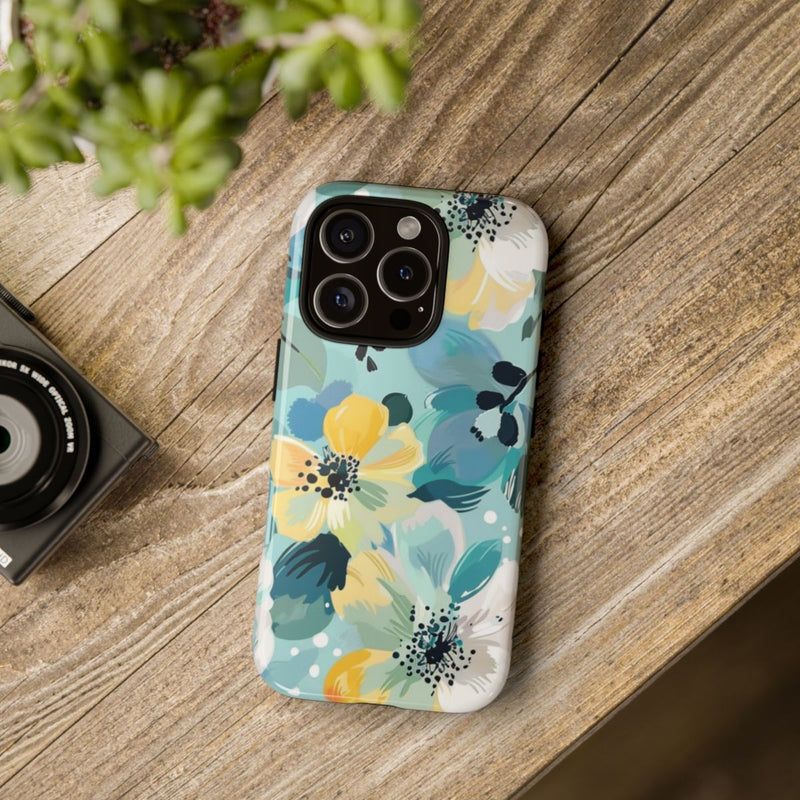 Turquoise Bloemenpatroon met Stippen