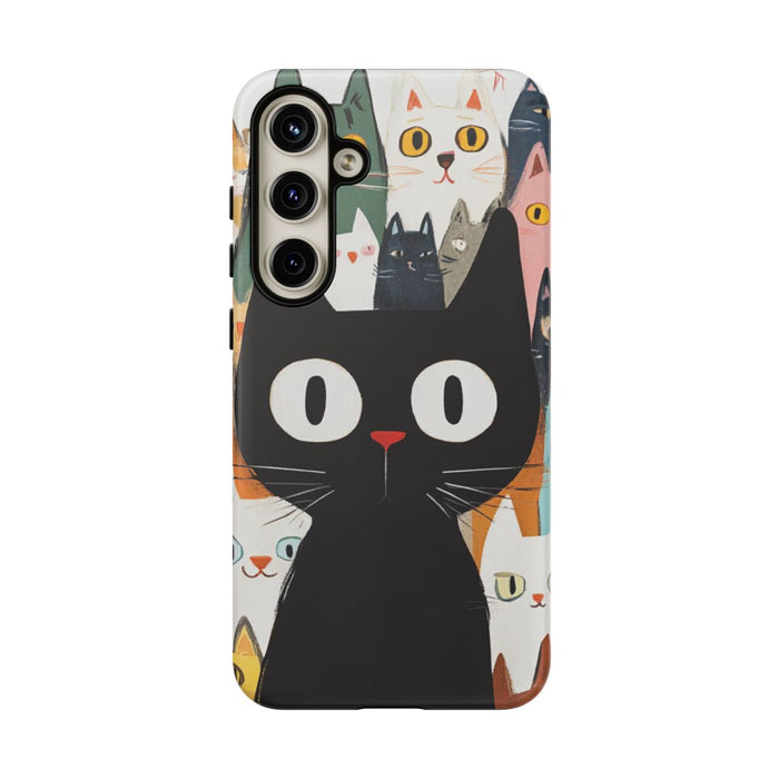 Grote Zwarte Kat met Kleurrijke Cartoonkatten