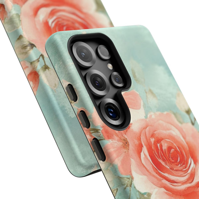 Aquarel Roze Rozen op Turquoise Achtergrond