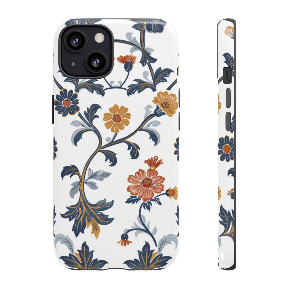 Retro Bloemenpatroon in Blauw en Oranje