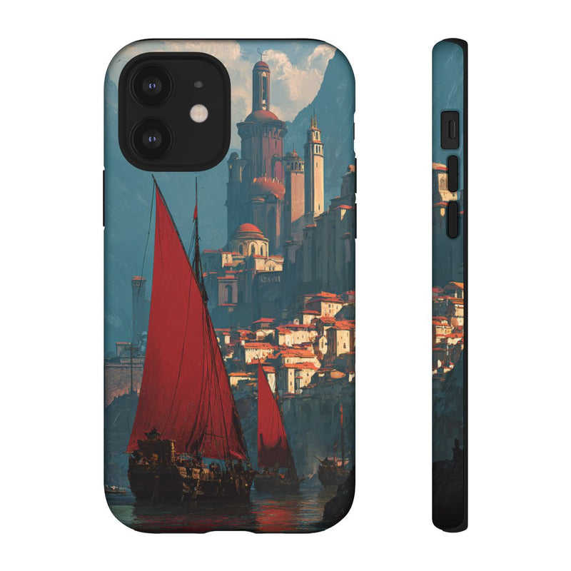 Roodzeilende Schepen bij Bergvesting