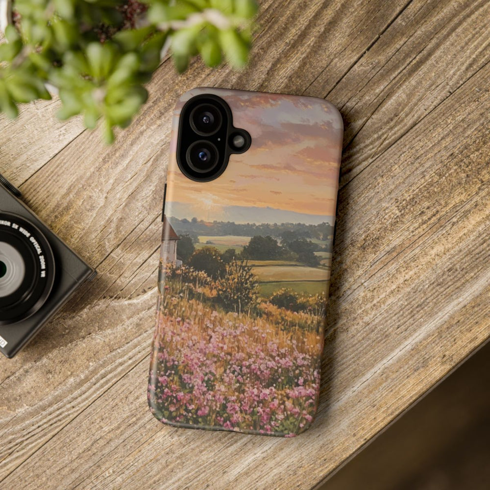 Landelijk Ochtendlandschap met Huisje en Bloemen