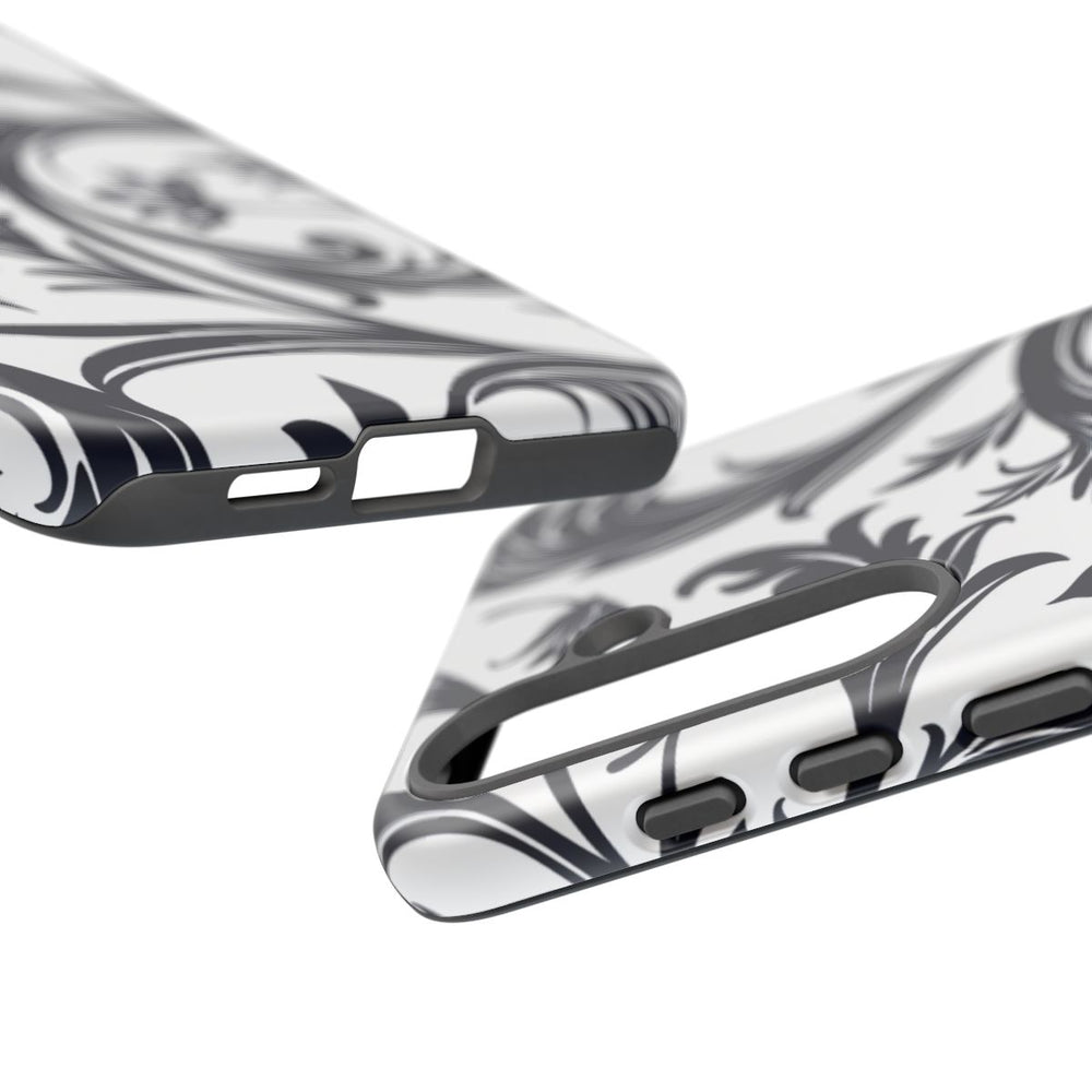 Zwart-Wit Bloemmotief met Sierlijke Krullen