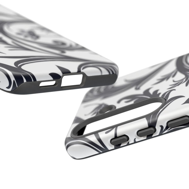 Zwart-Wit Bloemmotief met Sierlijke Krullen