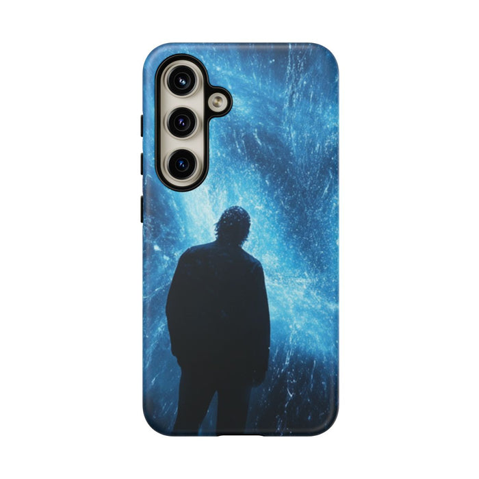 Silhouet met Blauwe Abstracte Lichtflits