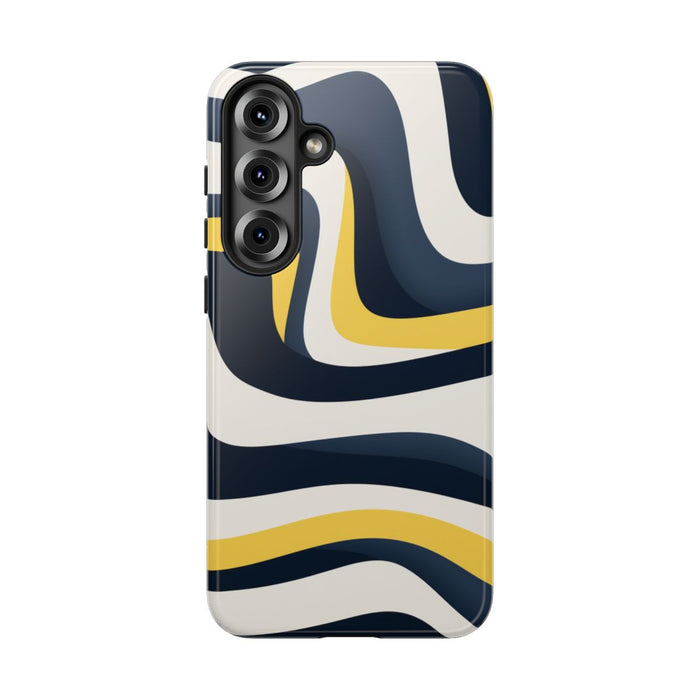 Abstracte Golvende Lijnen in Donkerblauw en Geel