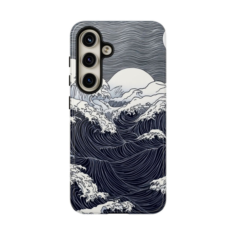 Monochrome Oceaangolven met Maan