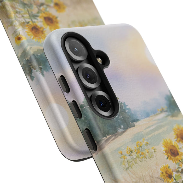 Zonnebloemen in een Pastelkleurig Landschap