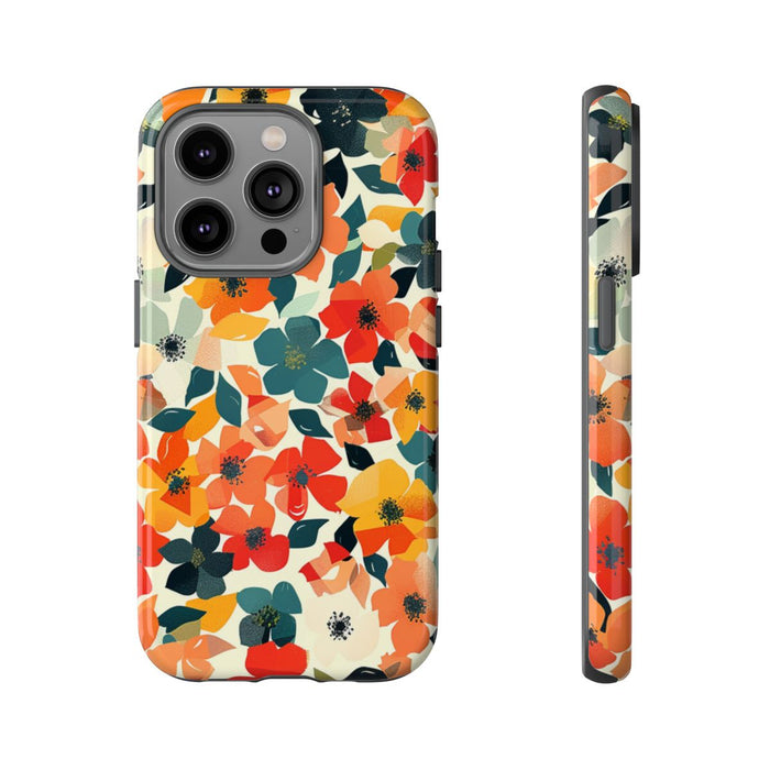 Vrolijk Bloemenpatroon met Geometrische Bladeren