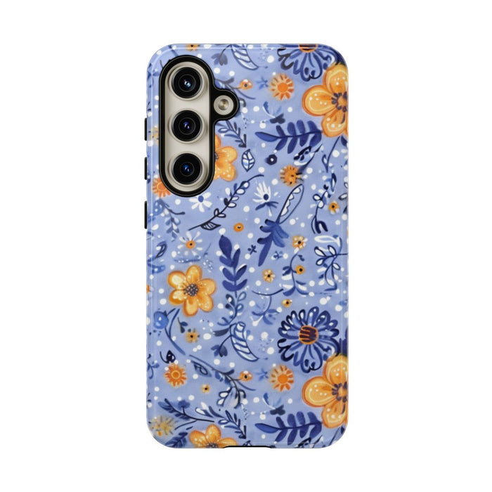 Blauw-Oranje Bloemenpatroon