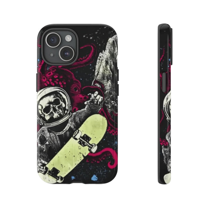Schedel-Astronaut met Skateboard en Octopus