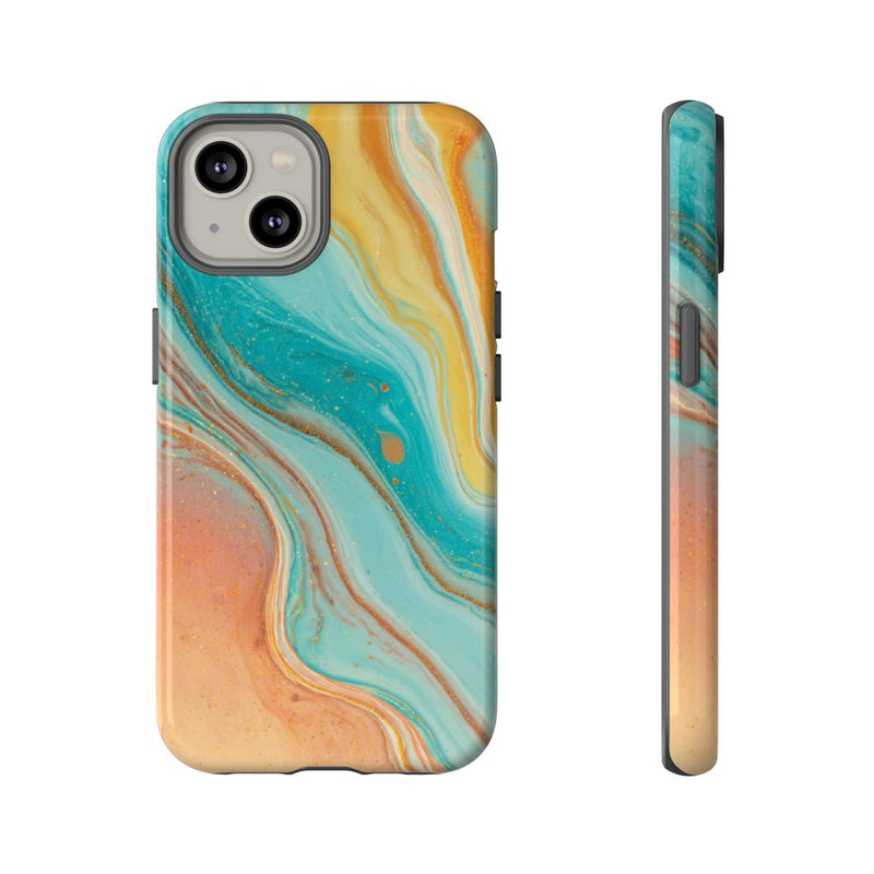 Oranje en Teal Marmer Abstract