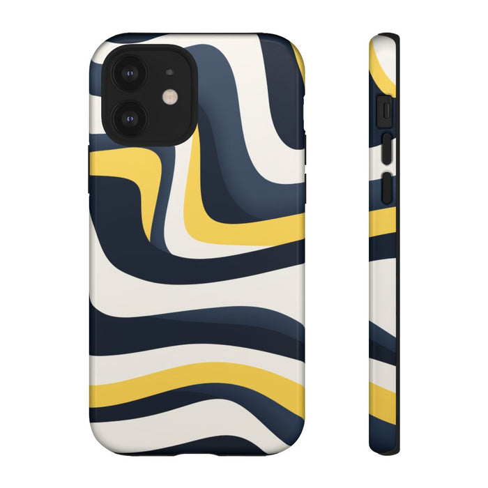 Abstracte Golvende Lijnen in Donkerblauw en Geel