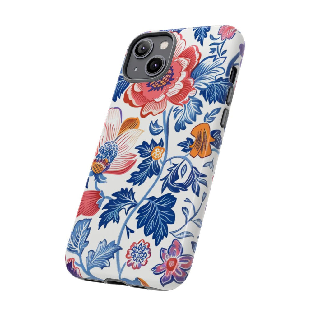 Kleurrijk Bloemenpatroon met Blauwe Bladeren