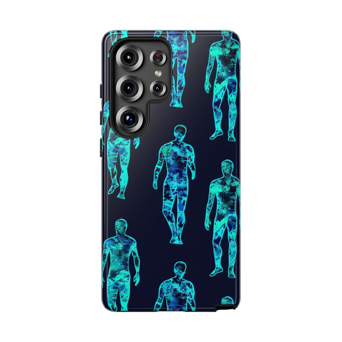Blauw-Groene Neon Mensfiguren Patroon
