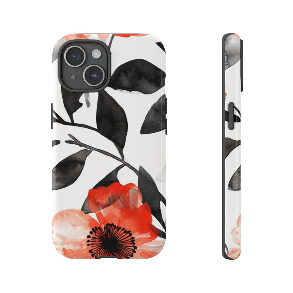 Rood-Zwart Waterverf Bloemenpatroon