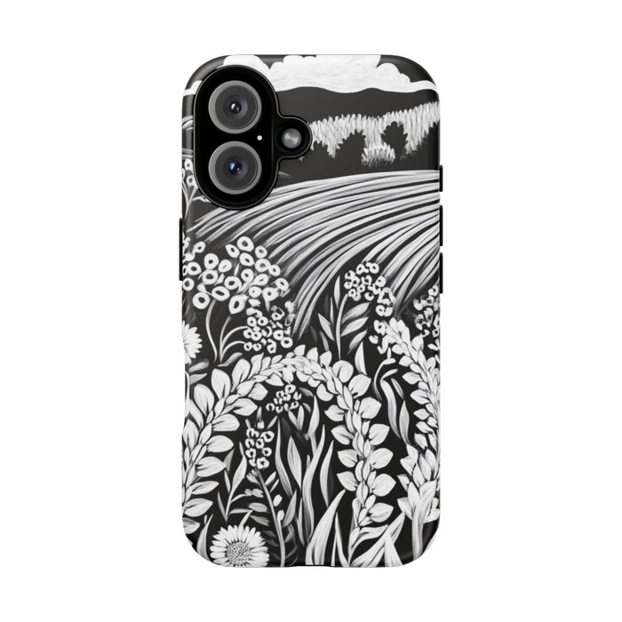 Zwart-Wit Folklore Bloemenlandschap