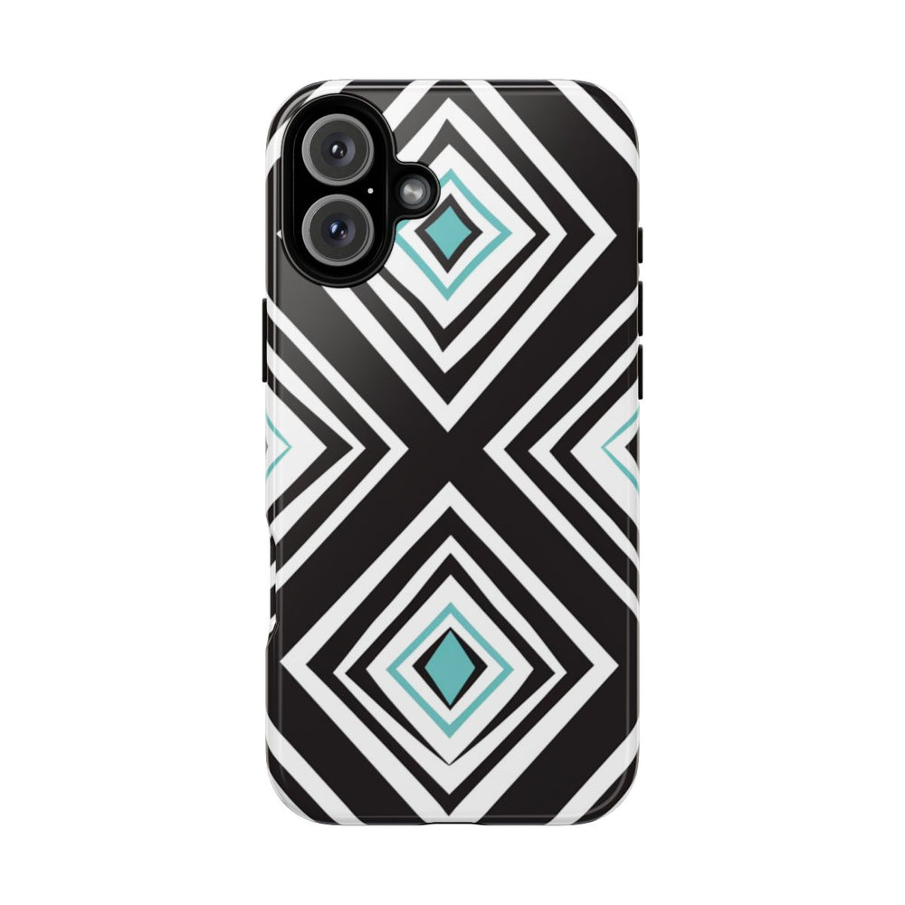 Geometrisch Zwart-Turquoise Diamantpatroon