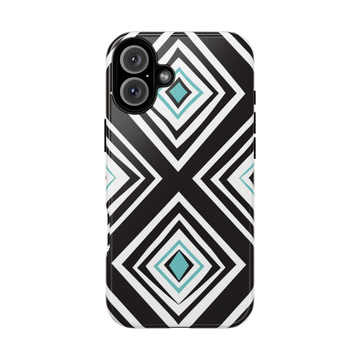 Geometrisch Zwart-Turquoise Diamantpatroon