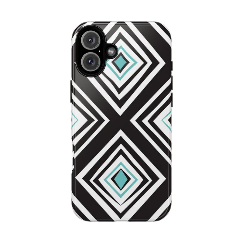 Geometrisch Zwart-Turquoise Diamantpatroon