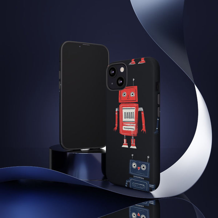 Retro Robotpatroon in Rood en Blauw