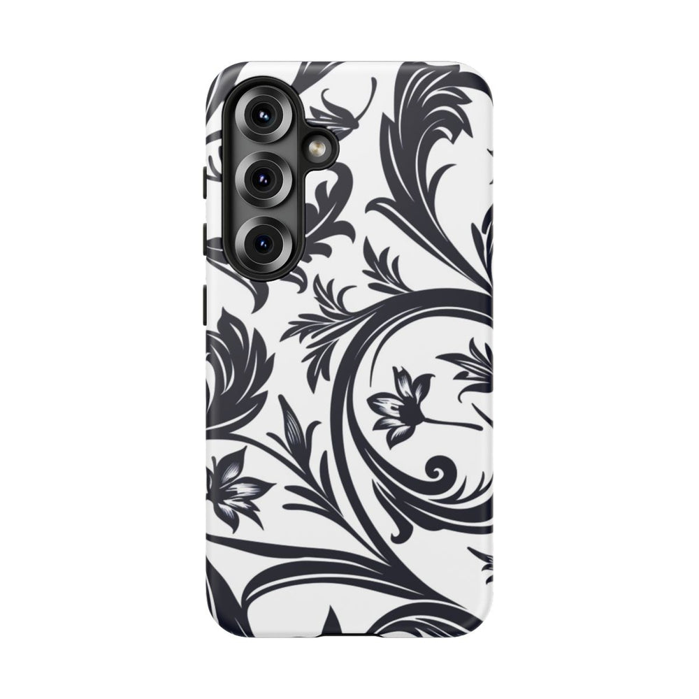 Zwart-Wit Bloemmotief met Sierlijke Krullen