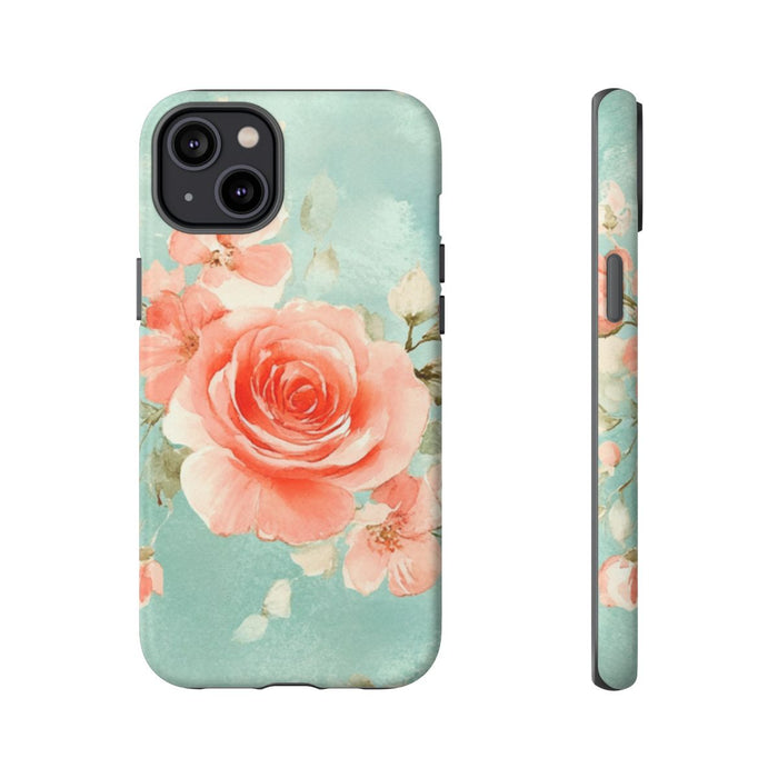 Aquarel Roze Rozen op Turquoise Achtergrond