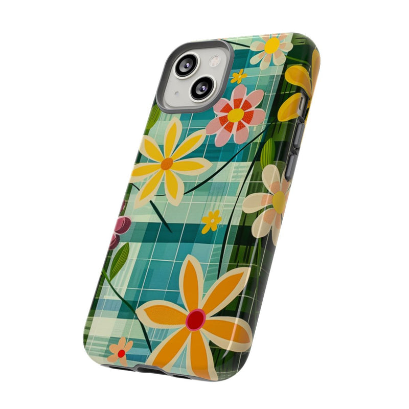 Kleurrijk Retro Bloemenpatroon op Blauwe Achtergrond