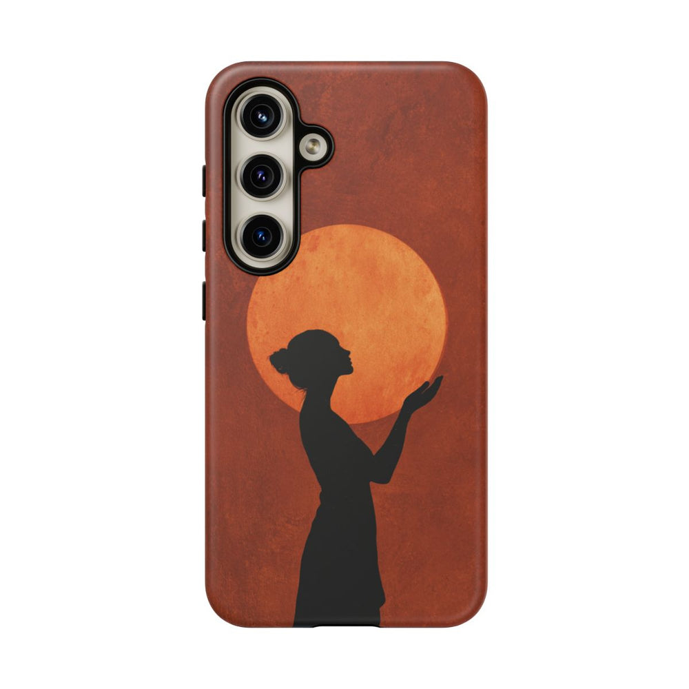 Zilveren Silhouet van Vrouw met Zon Boven Haar Hoofd