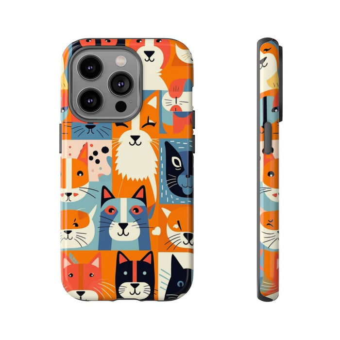 Vrolijke Kattenkopjes in Kleurrijk Patroon