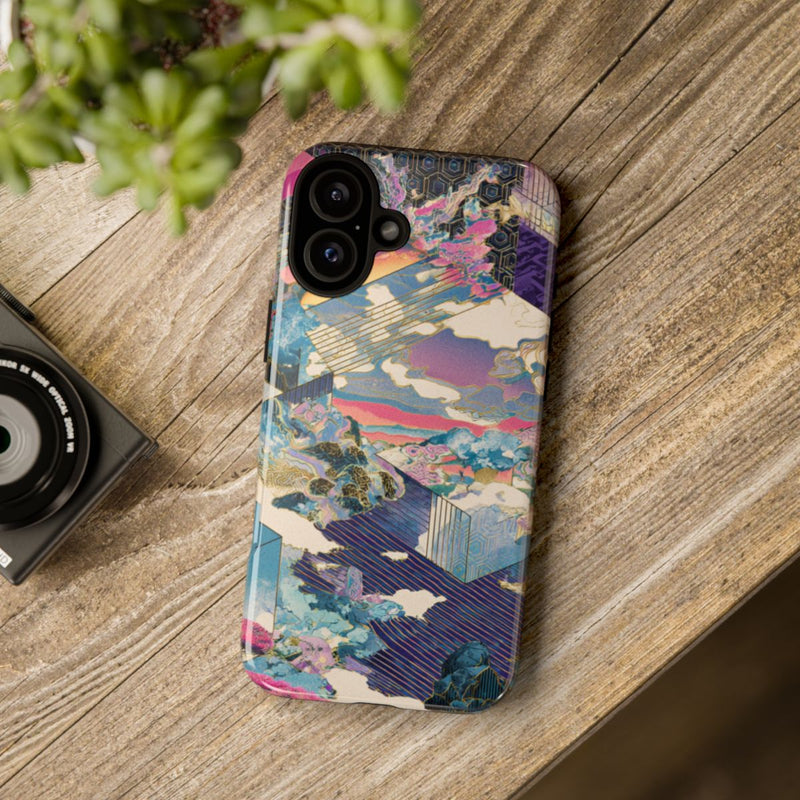 Abstracte Geometrische Landschap met Roze Bomen