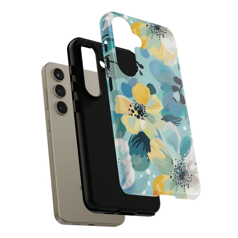 Turquoise Bloemenpatroon met Stippen