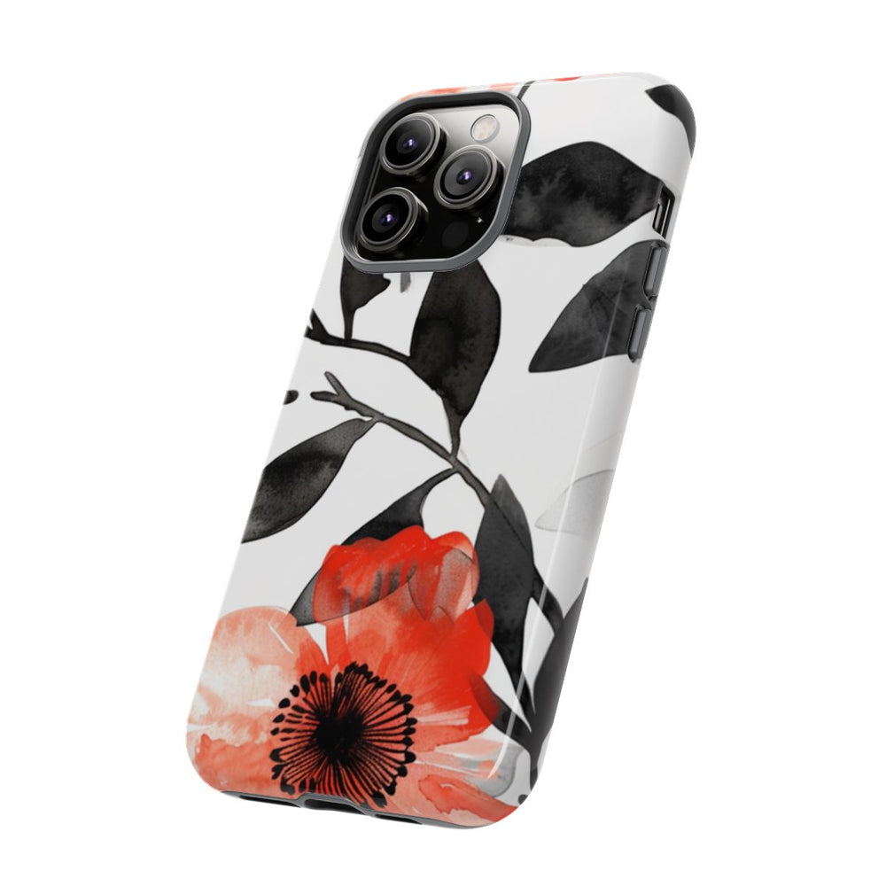 Rood-Zwart Waterverf Bloemenpatroon