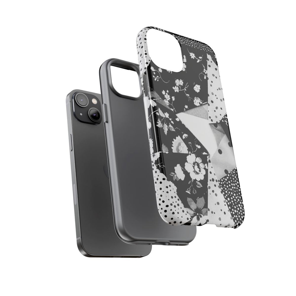 Monochrome Bloemen- en Polkadot Patchwork