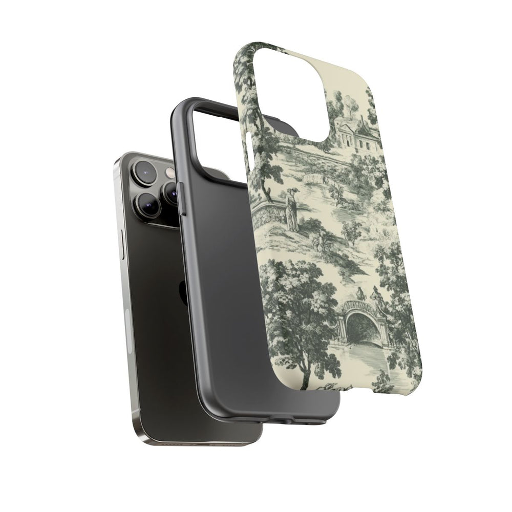 Landelijk Toile-Patroon met Bomen en Figuren