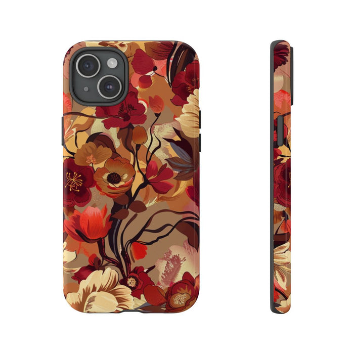 Warm Bloemenpatroon met Bourgondische en Oranje Kleuren