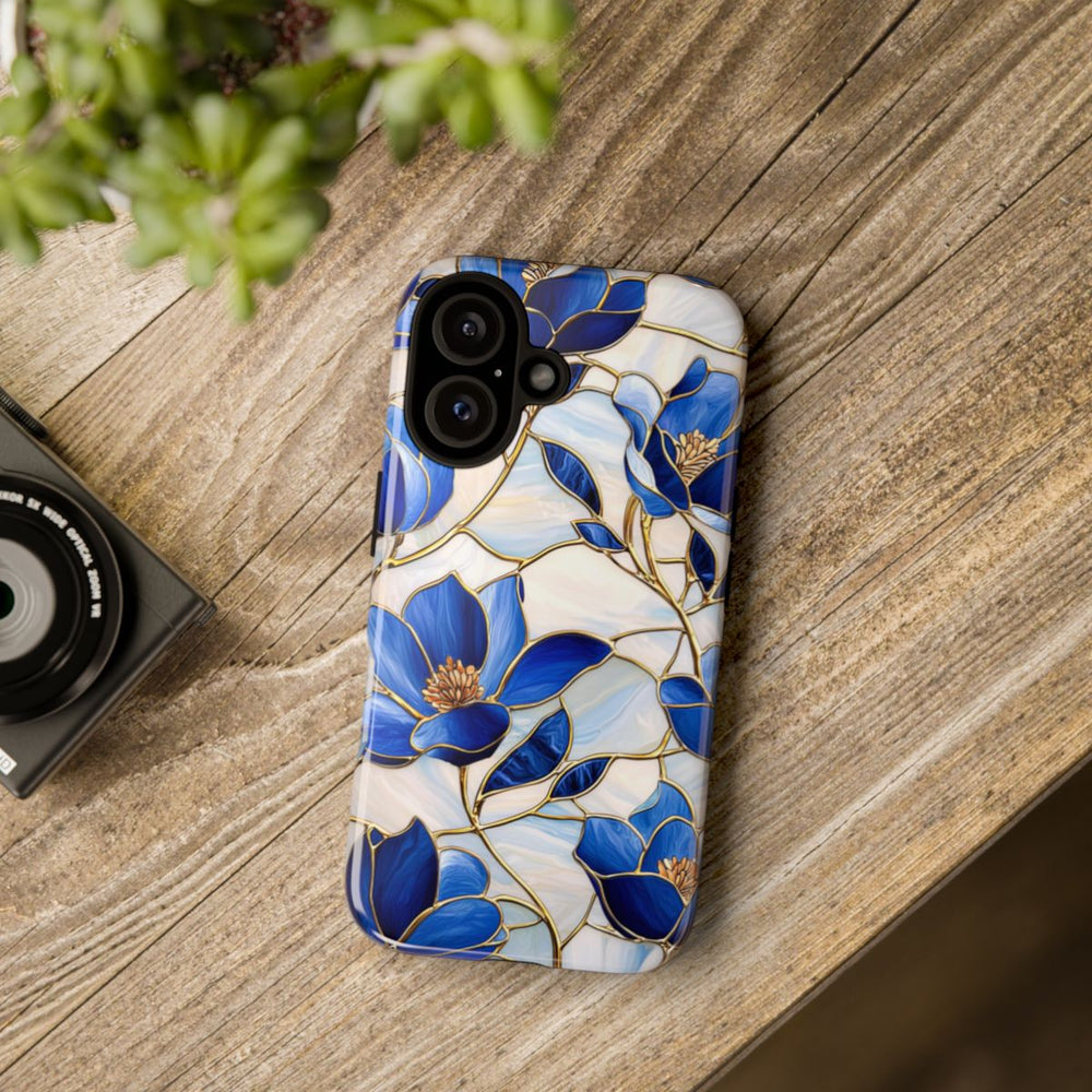 Blauw Gebloemd Glas-in-loodpatroon