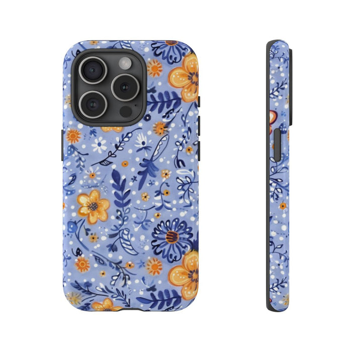 Blauw-Oranje Bloemenpatroon