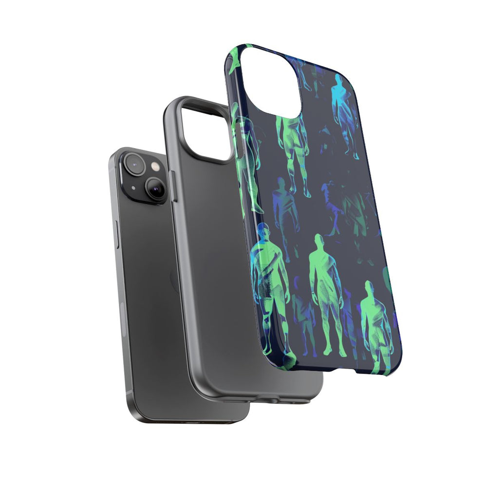 Blauw-Groene Neon Figurenpatroon
