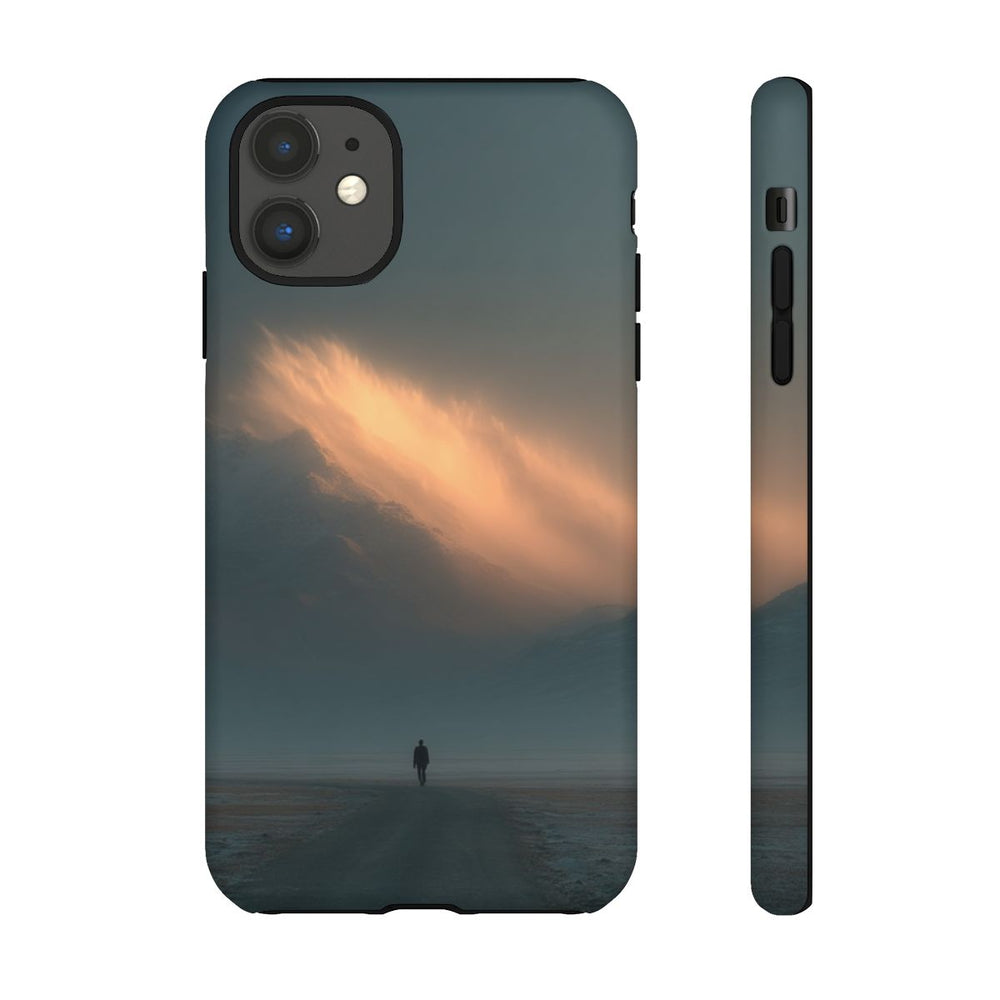 Alleenstaande Wandelaar Richting Verlichte Berg