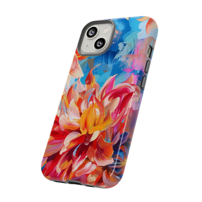 Levendige Dahlia Bloemen op Blauwe Abstracte Achtergrond